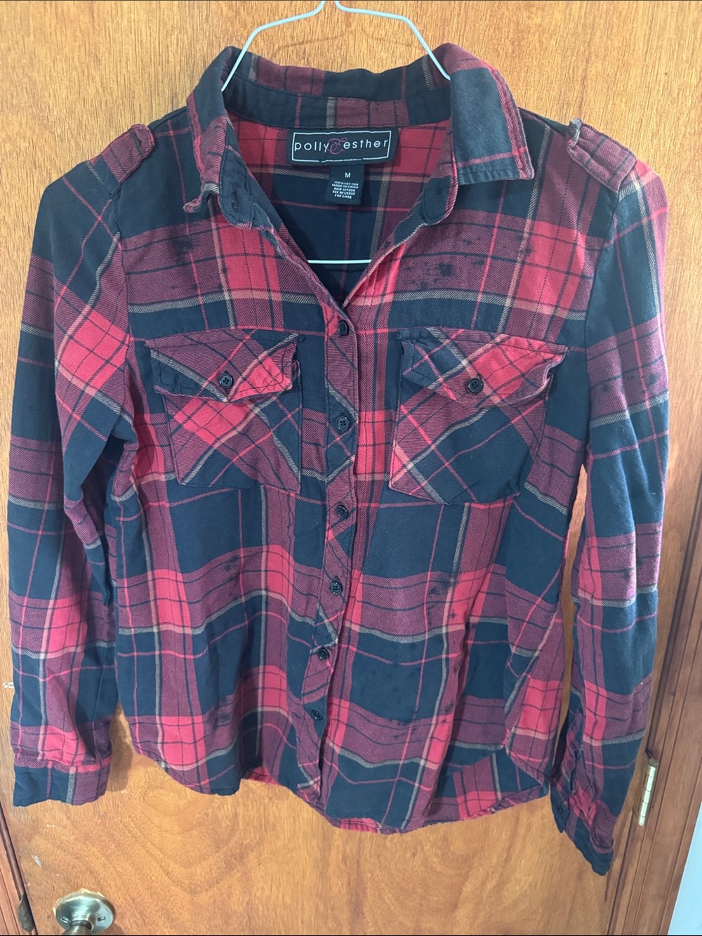Polly & Esther: Red and Black Plaid Button-Down Shirt